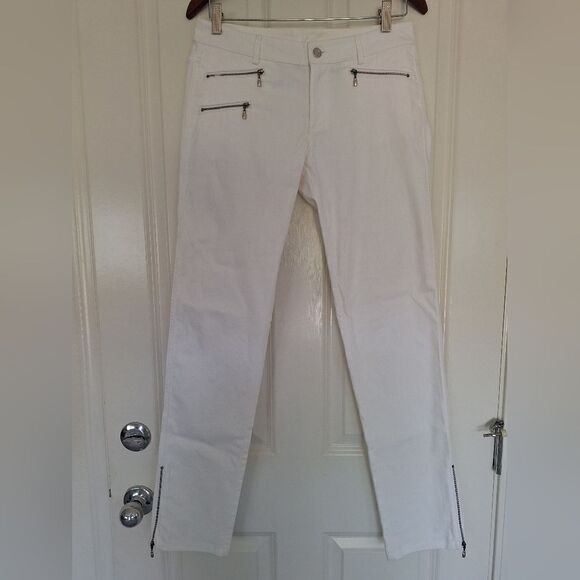 St.John white cotton low-rise trousers with zippers size 4 - Picture 1 of 11